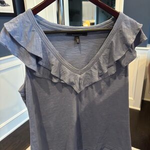 White House Black Market Ruffled V-Neck Blouse - Gray